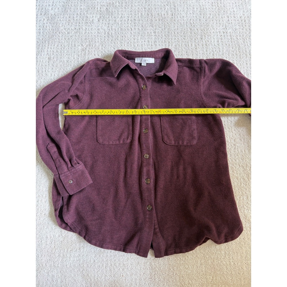 LOFT Womens Burgundy Fleece Knit Button Down Shirt Jacket Shacket Medium